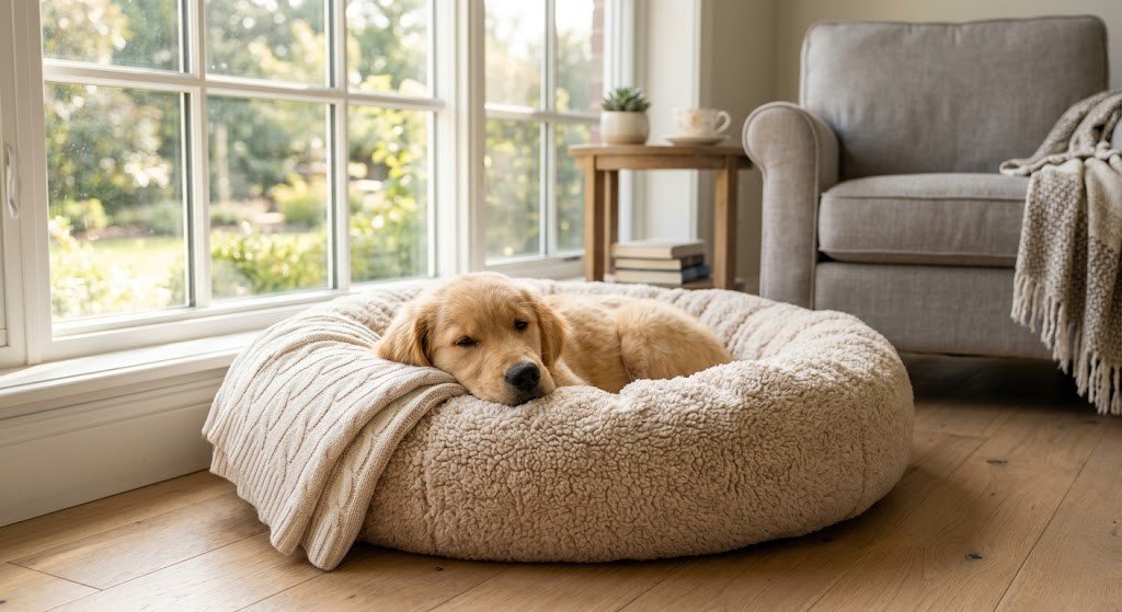 Image Placeholder 3]

Gemini Prompt: A gentle photo of a puppy resting comfortably on a plush pet bed with a blanket nearby, looking calm and relaxed. Bright daylight pouring through a window, serene home setting.